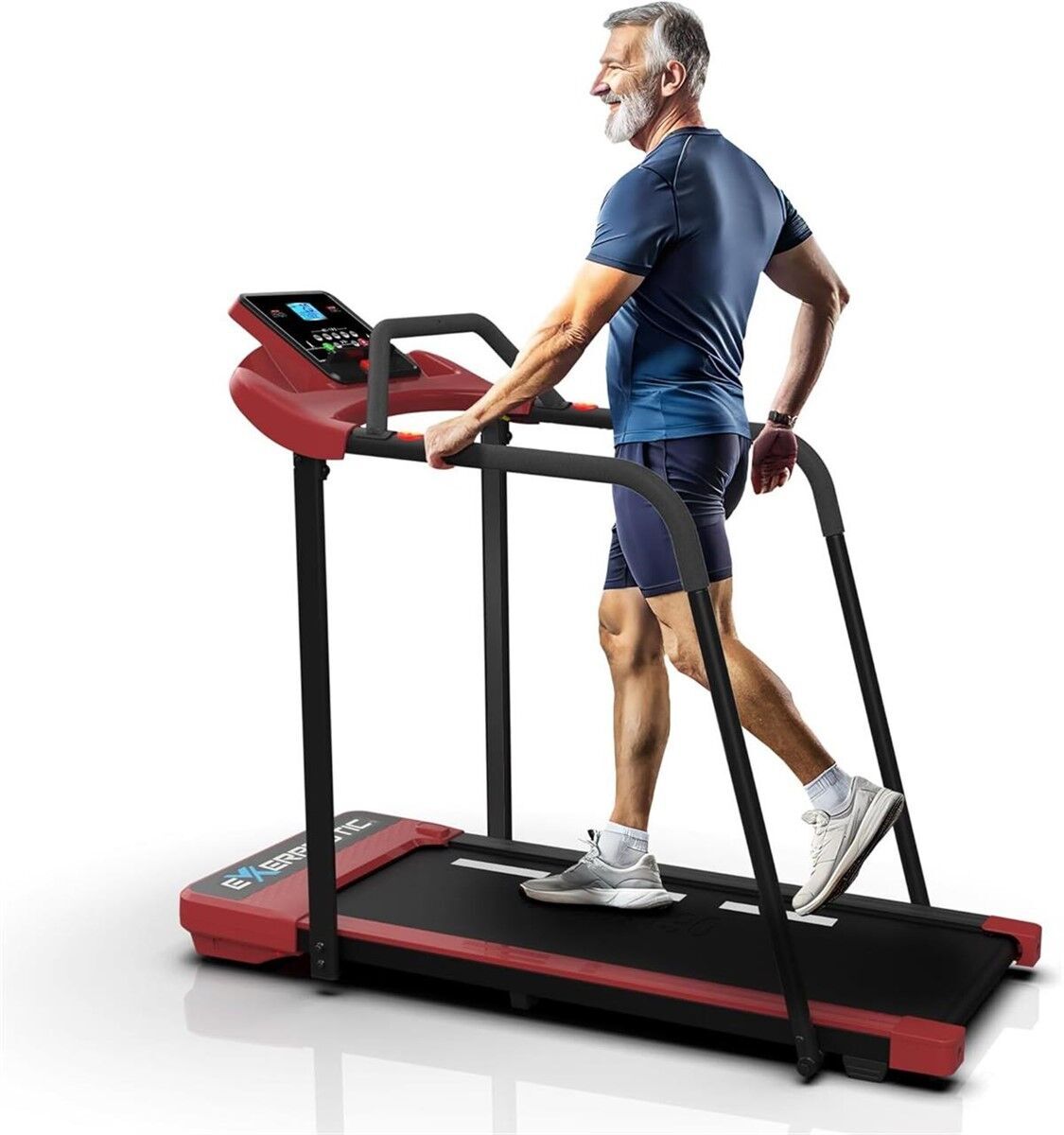 Senior Fitness Treadmill, 400 lb Capacity, Safe Design with Full-Length Rails, 0.2–4 MPH