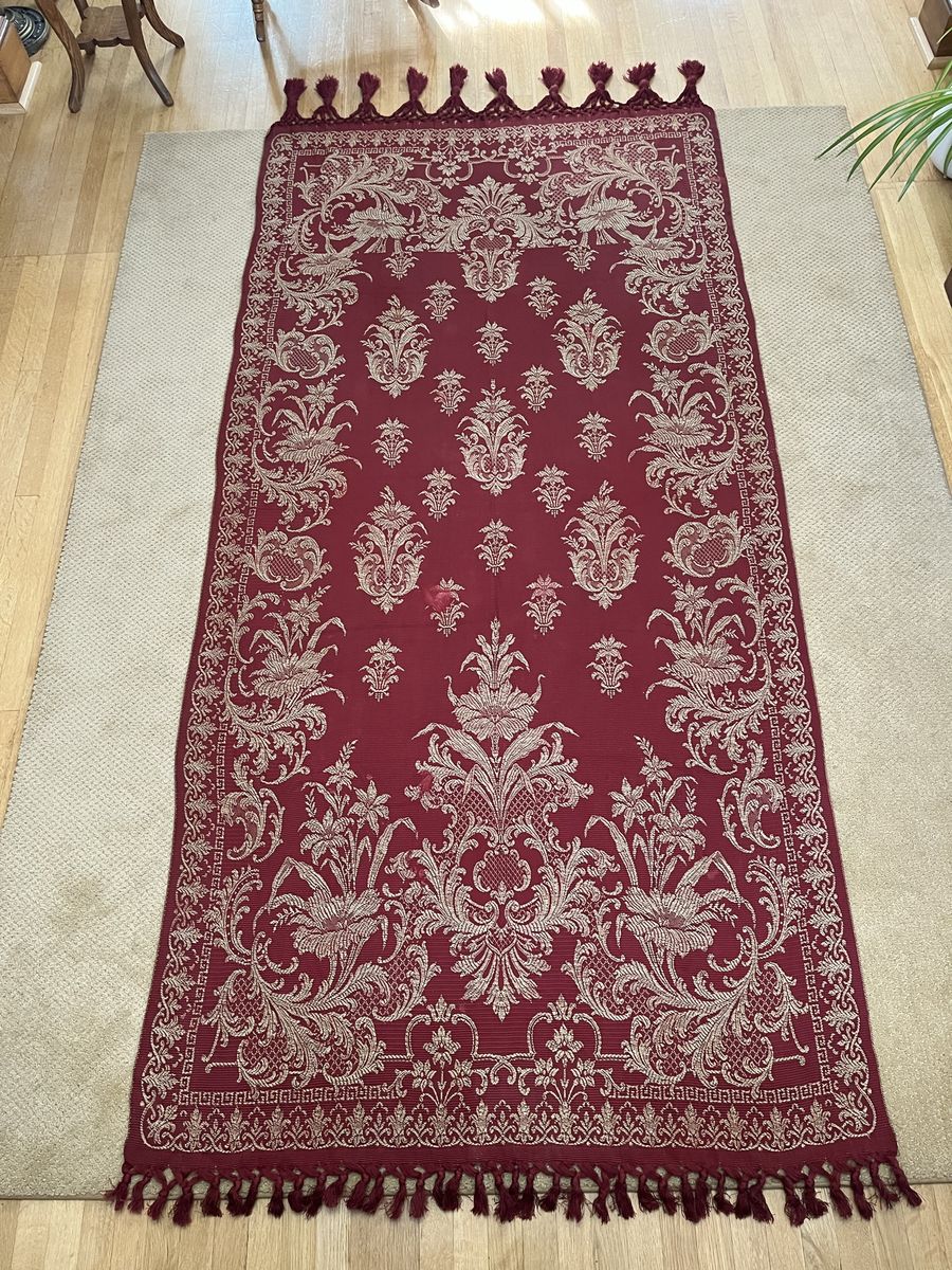 Beautiful Cranberry Colored Bellissimo Fringed Throw or Bedspread -Antique and Heavy