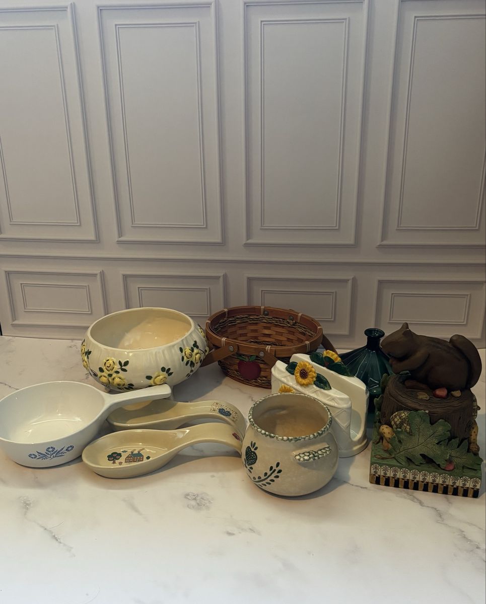 Vintage Cottagecore Kitchen & Home Decor Bundle Basket Ceramic Woodland Decor