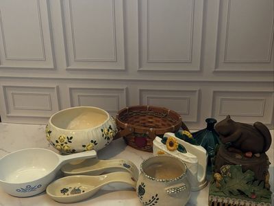 Vintage Cottagecore Kitchen & Home Decor Bundle Basket Ceramic Woodland Decor