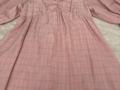 Mikarose Pink Plaid Puff Sleeve Ruched Bust Babydoll Midi Dress Size XL