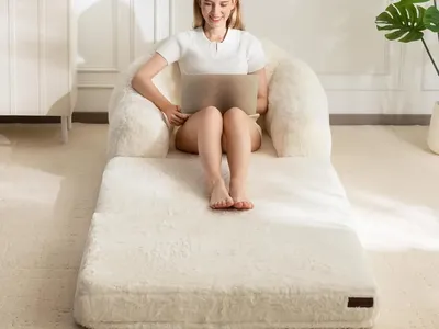 Folding Sofa Bed, 2 in 1 Convertible Lounger Comfy Single Bean Bag Chair Sleeper Couch Beige