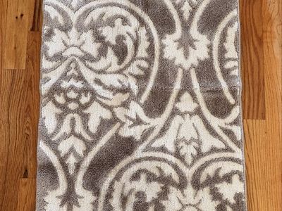 Decorative Gray & Beige Rug - Scroll Pattern
