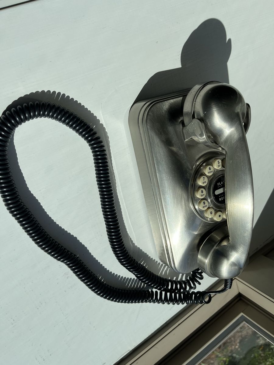 Vintage Pottery Barn Wall Mount Rotary Dial Phone - Brushed Metal Retro Telephone Decor