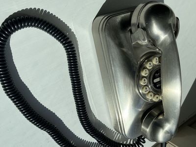 Vintage Pottery Barn Wall Mount Rotary Dial Phone - Brushed Metal Retro Telephone Decor