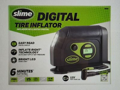 New Slime Compact 12V Digital Tire Inflator/Air Compressor with Adjustable Pressure, Auto Shot Off and Bright LED Work Light