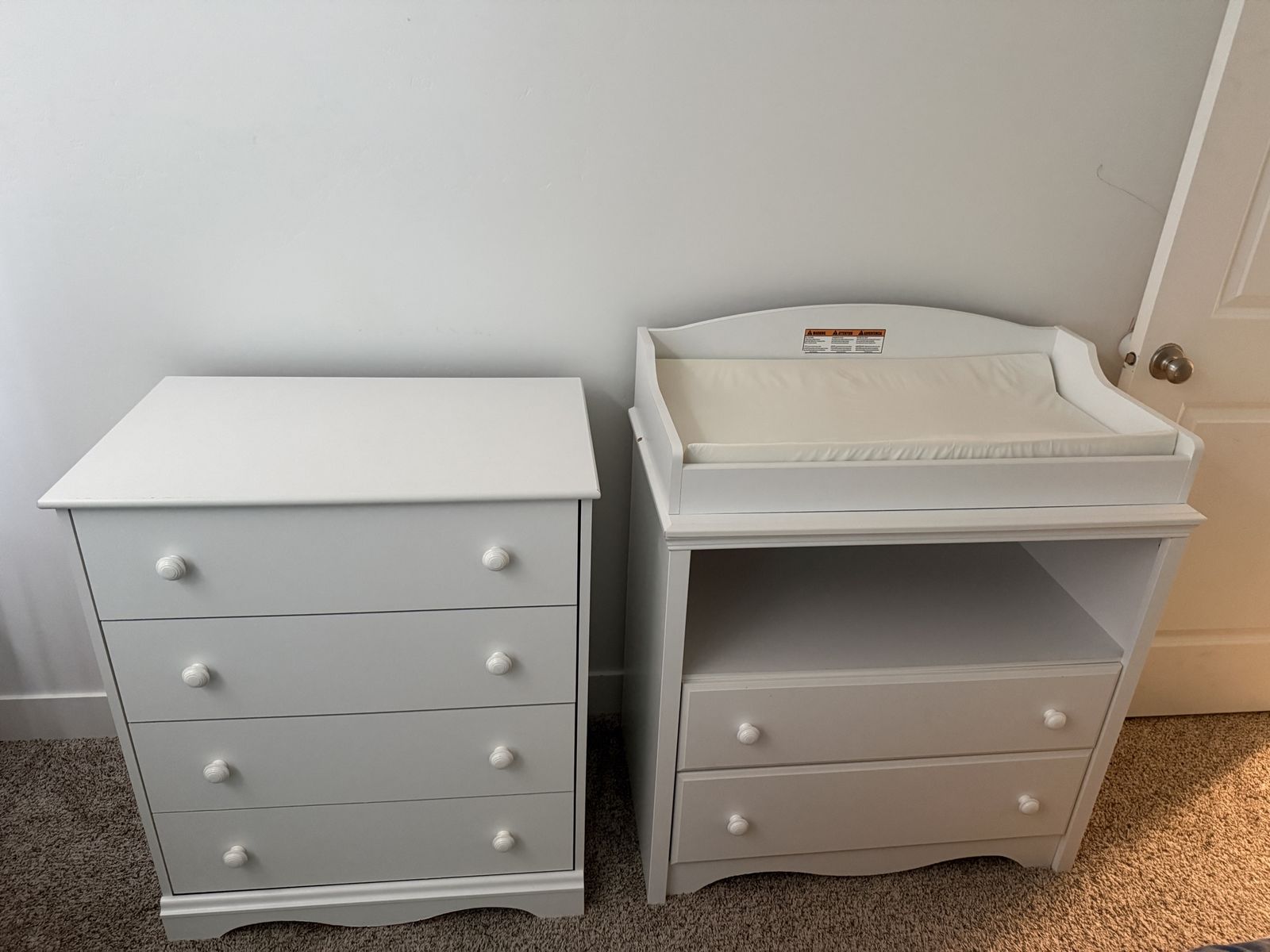 White Nursery Dresser and Changing Table Set with Drawers