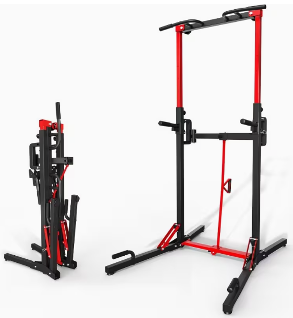 ONETWOFIT Foldable Power Tower Pull Up Bar Station - Adjustable Height Heavy-Duty Home Gym with 330 lbs Capacity