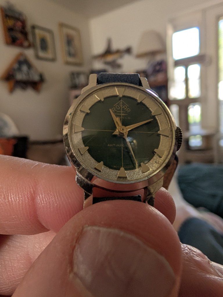 Vintage Roamer Swiss Made Wind Up Antimagnetic Mechanical Wristwatch with Blue Leather Strap