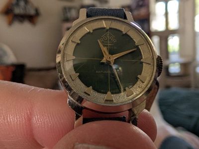 Vintage Roamer Swiss Made Wind Up Antimagnetic Mechanical Wristwatch with Blue Leather Strap