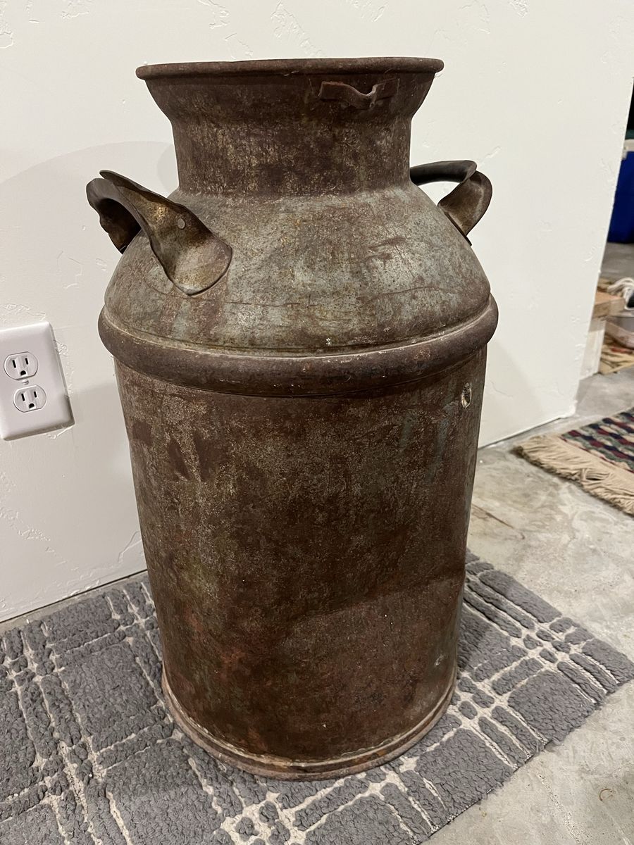 Vintage Metal Milk Can 24 Inch Antique Rustic Farmhouse Decor