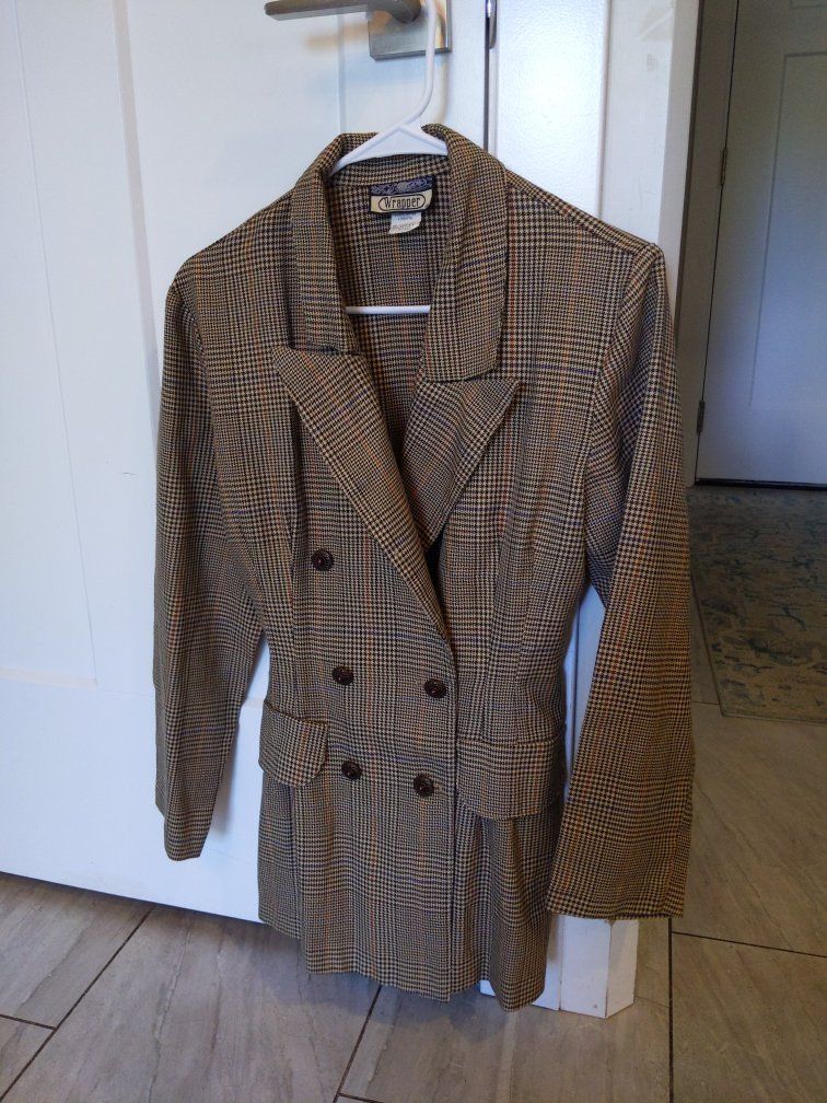 Vintage Wrapper Houndstooth Blazer - Size 9/10 - Multi-Color Plaid Made in USA