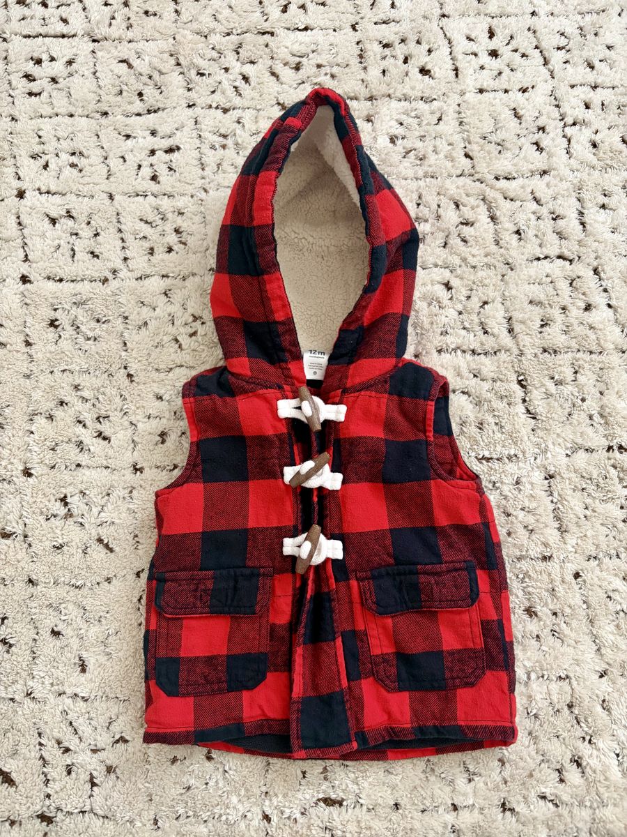 Red & Black Plaid Vest Toddler 12 Months