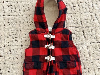Red & Black Plaid Vest Toddler 12 Months