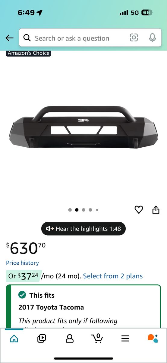 Toyota Tacoma front bumper