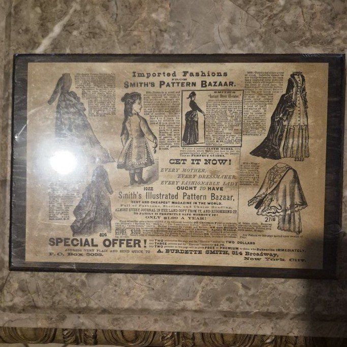 Framed Vintage Smith's Pattern Bazaar Advertisement Print - Historical Fashion Decor