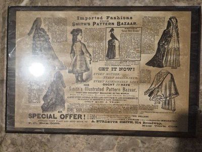Framed Vintage Smith's Pattern Bazaar Advertisement Print - Historical Fashion Decor