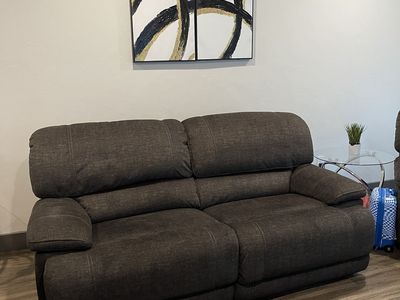 Furniture Row 2-Seat Fabric Electric Reclining Sofa/ Loveseat & Power Reclining Chair In Gray