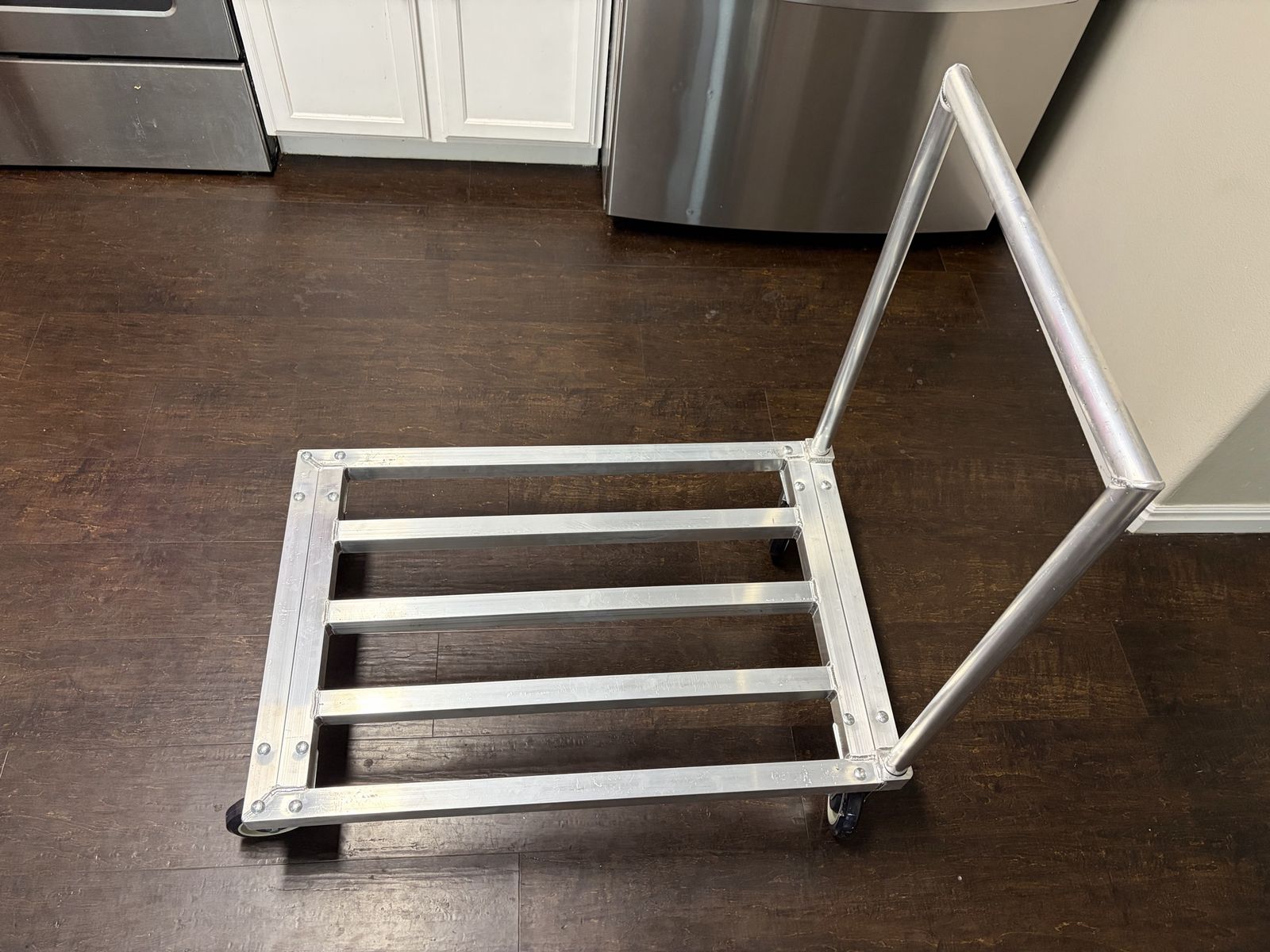 Aluminum Rectangular Utility Dolly with Handle and Caster Wheels