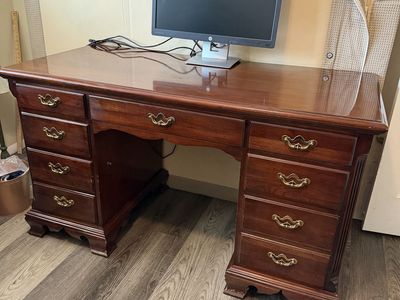 Thomasville Vintage Solid Wood Executive Desk with Brass Hardware