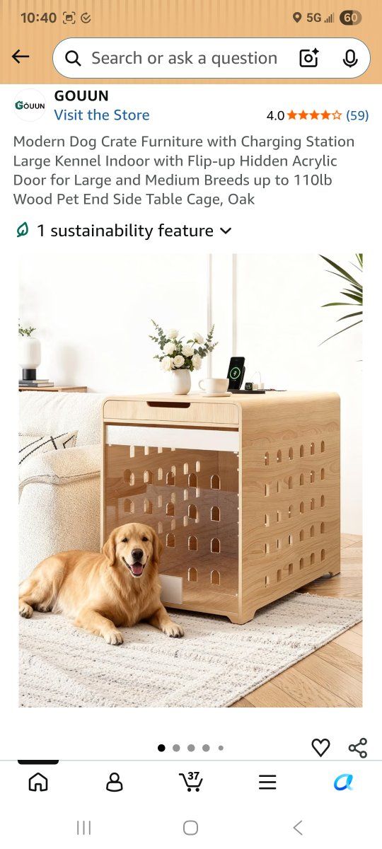 NIB Large Gouun Dog Crate (Oak)