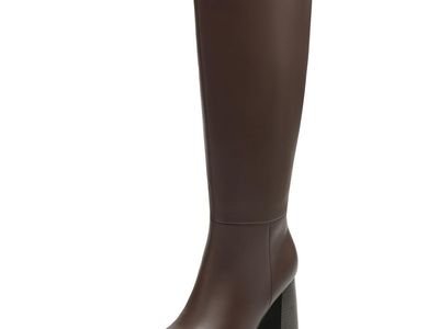 New! AIUNIIND Women’s Knee High Boots Round Toe Chunky Heel Faux Leather Tall Riding Boots with Side Zipper Brown 9.5