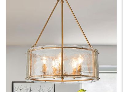 NEW Glass & Gold Modern Drum Chandelier Light Fixture(20.47")- OBO