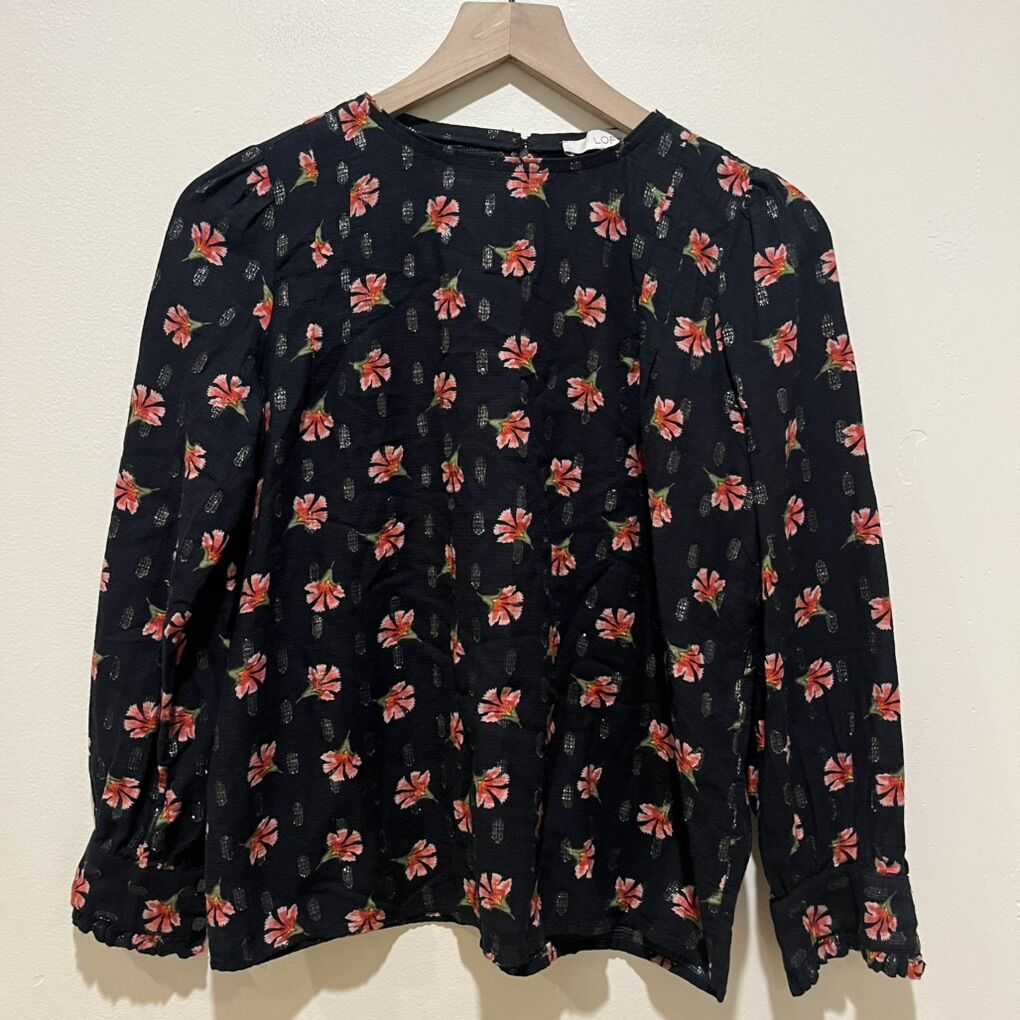 Loft Black and Pink Floral Lightweight Blouse Top