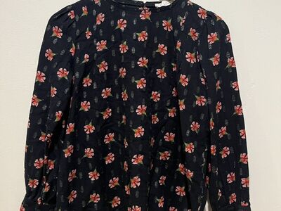 Loft Black and Pink Floral Lightweight Blouse Top