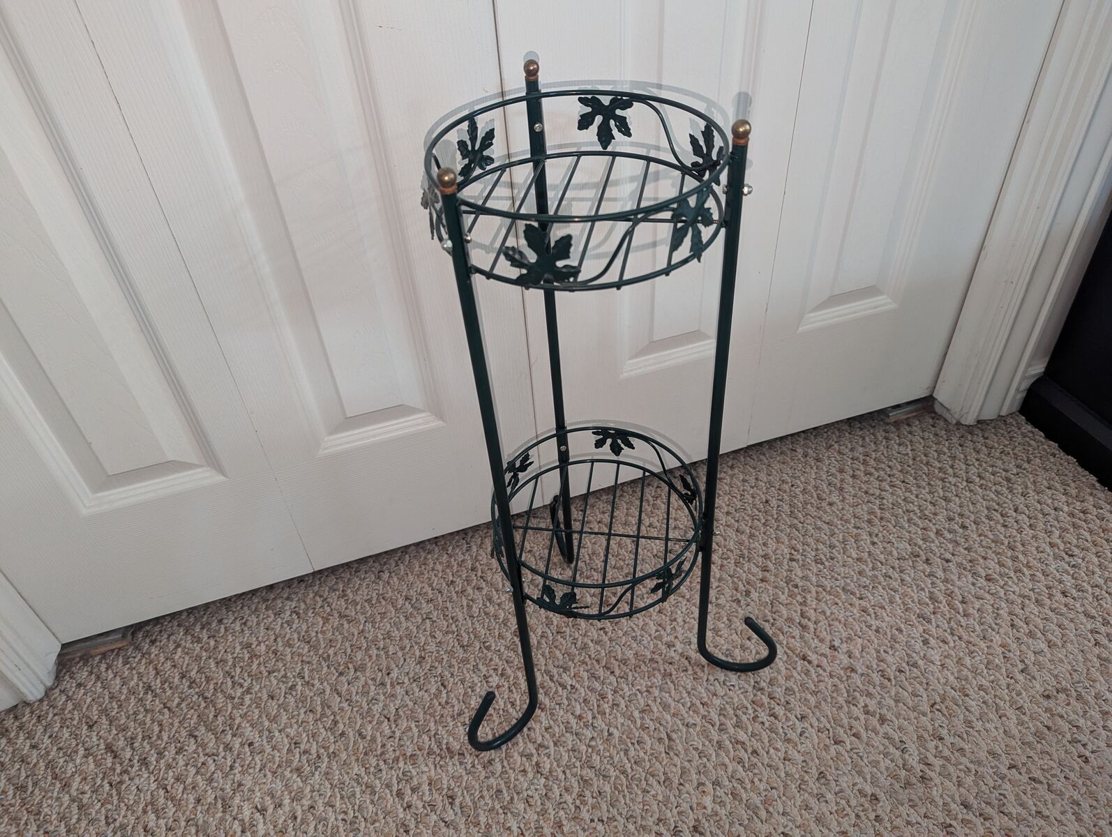Plant Stand Green Metal Two Level