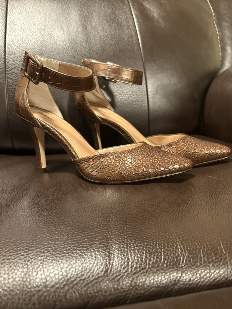 Brown Crocodile Print Heels