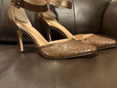 Brown Crocodile Print Heels