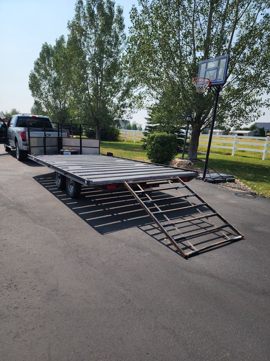 Dual-Axle Adams Utility / Snow Machine / ATV Trailer with Ramp and Diamond Plate Deck