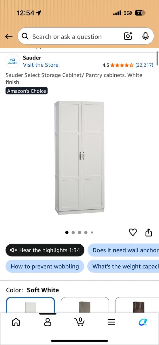 (QTY 2) Sauder Select White Storage Cabinet / Pantry -