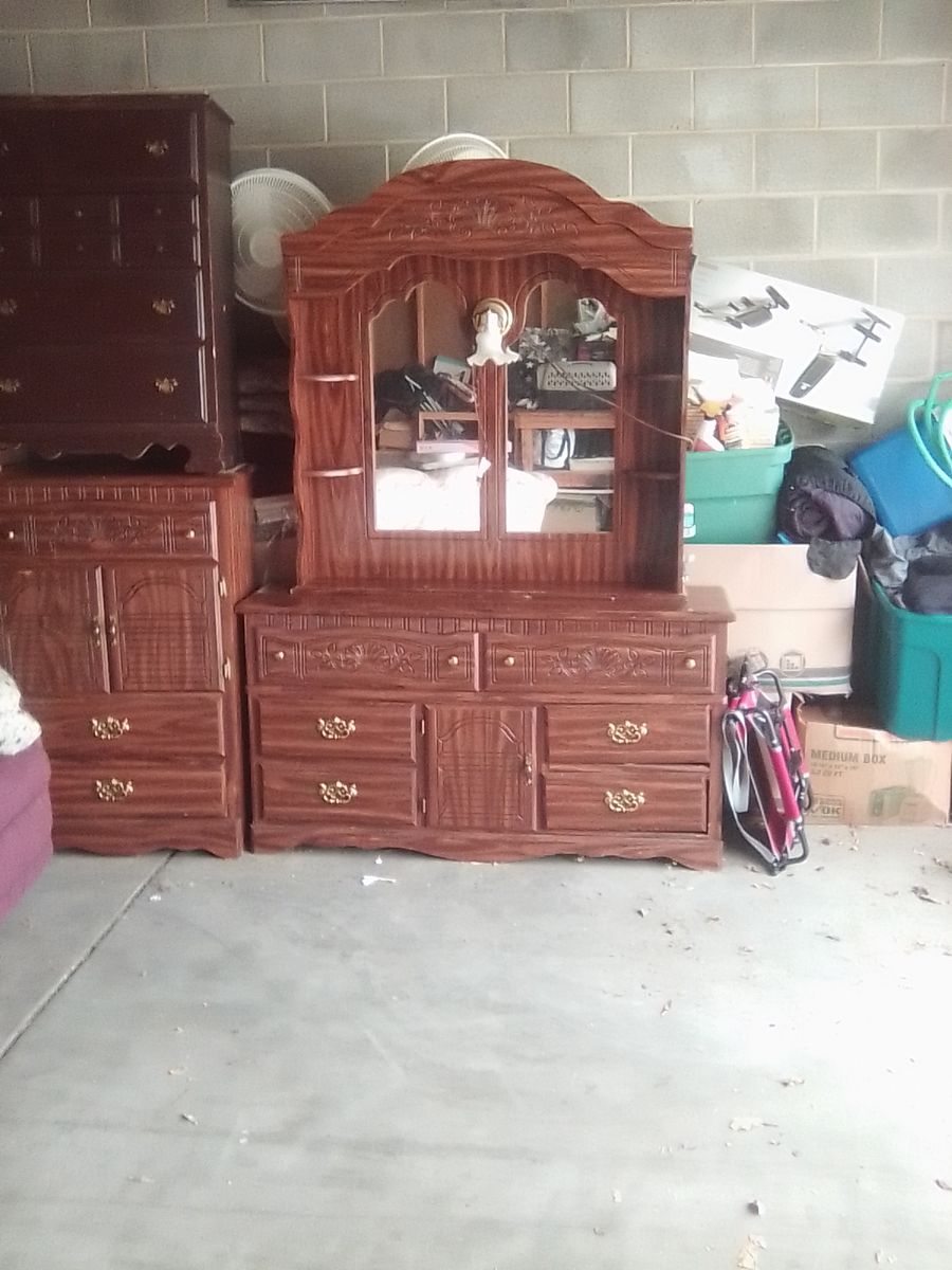 Ornate Wooden Dresser with Hutch and Mirror - Vintage Style
