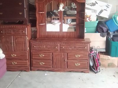 Ornate Wooden Dresser with Hutch and Mirror - Vintage Style