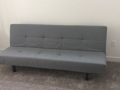 Grey Futon Sofa Bed - 74" Upholstered Sleeper Couch, Excellent Condition, No Stains/Pets