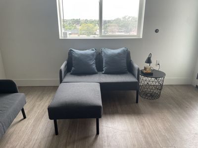 IKEA GLOSTAD Loveseat + Ottoman — Dark Gray — Like New