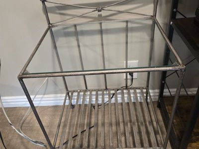Metal and Glass Accent Table Nightstand with Lower Slatted Shelf