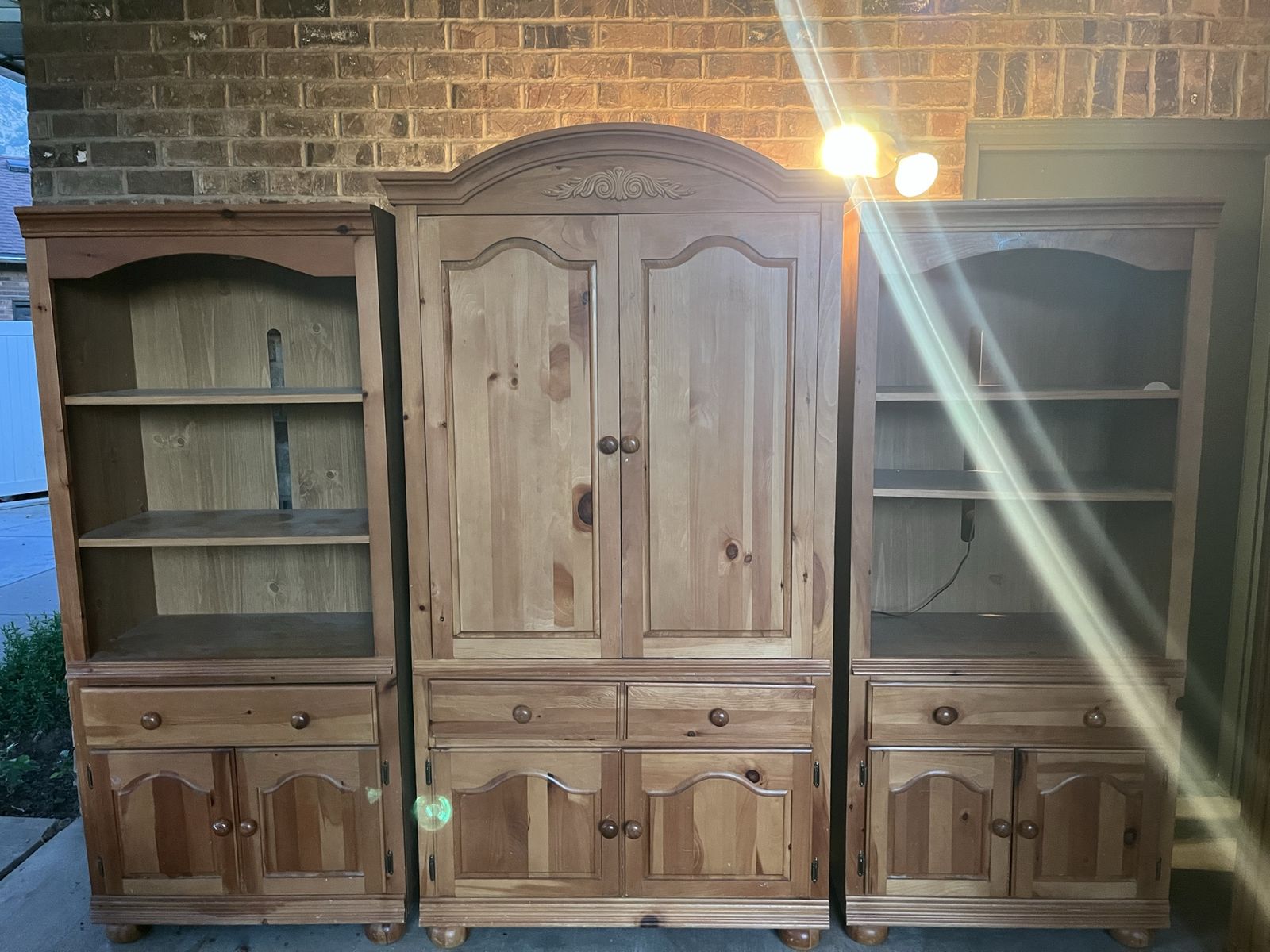 Large Wooden Entertainment Center & Bookcases - Solid Wood Storage Units