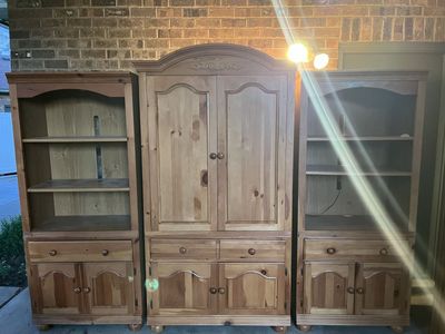 Large Wooden Entertainment Center & Bookcases - Solid Wood Storage Units
