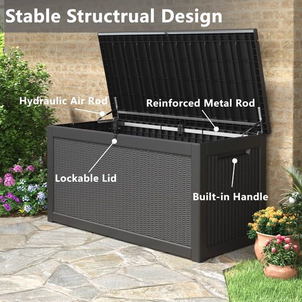 Bifanuo 260 Gallon Resin Deck Box with Built-in Steel Beams, Large Weatherproof and UV Resistant Indoor & Outdoor
