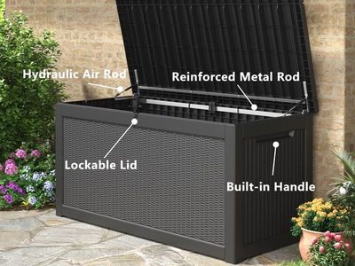 Bifanuo 260 Gallon Resin Deck Box with Built-in Steel Beams, Large Weatherproof and UV Resistant Indoor & Outdoor