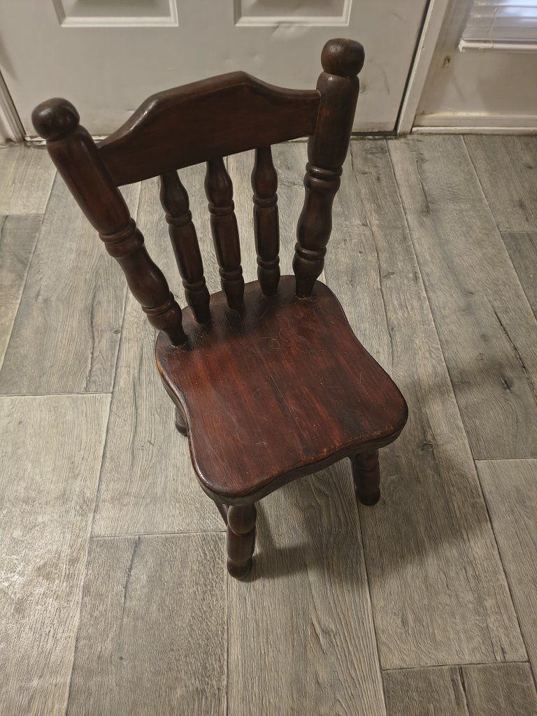 Vintage Dark Wood Child's Spindle Back Chair - Solid Wood Kids Furniture
