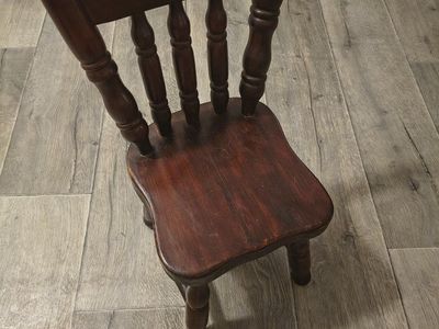 Vintage Dark Wood Child's Spindle Back Chair - Solid Wood Kids Furniture