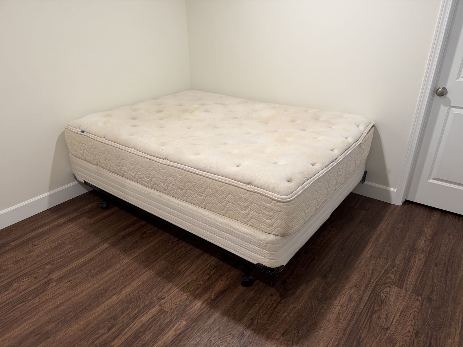 Free* Pillow Top Mattress Set with Box Spring and Metal Rolling Frame