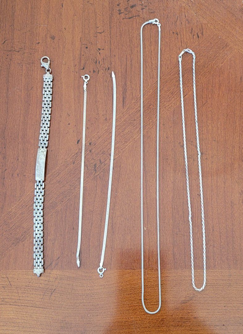 Lot of 5 925 Silver Necklaces and Bracelets 1.27 OZ Italy Signed