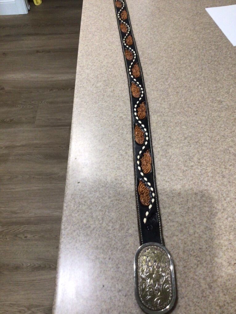 Leather Belt And Silver (colored) Buckle