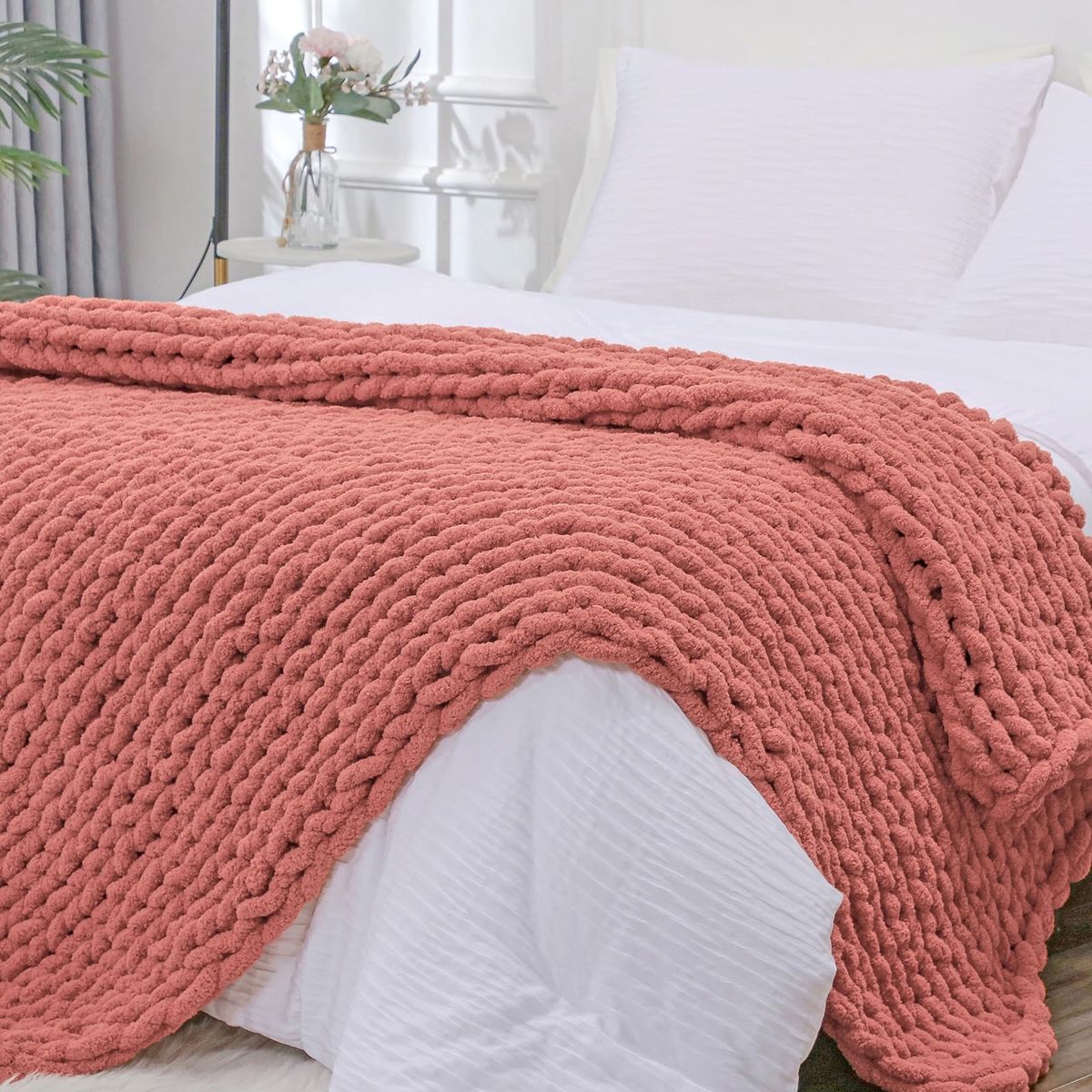New! Bigacogo Chunky Knit Throw Blanket for Couch, 40x80 inches, Antique Red