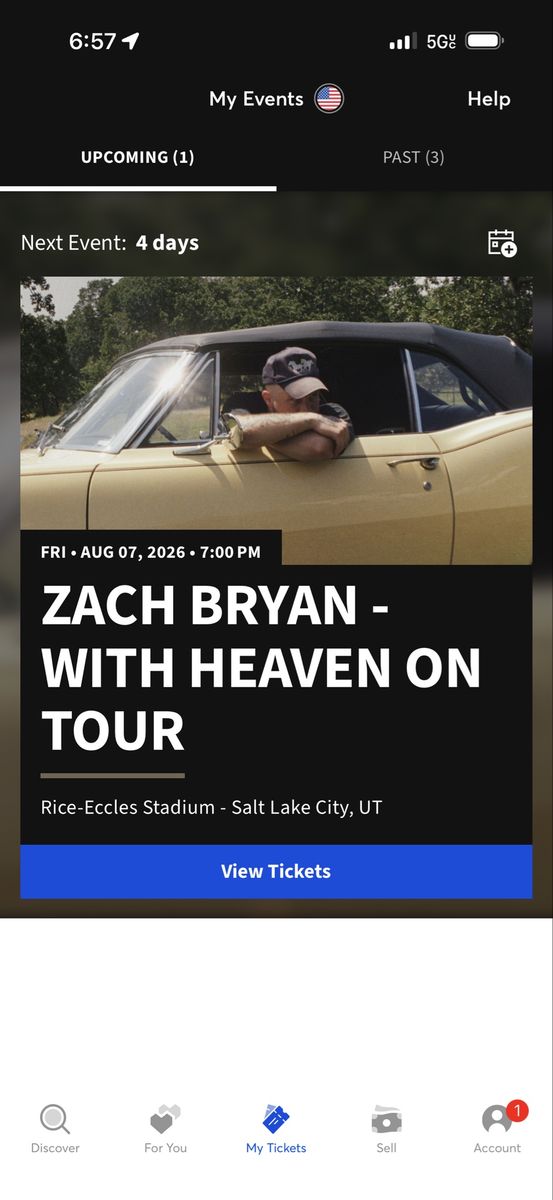 Zach Bryan Tickets Rice-Eccles Stadium Aug 7, 2026 Floor GA